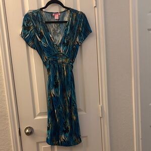 She's Cool Teal and Black Midi Dress